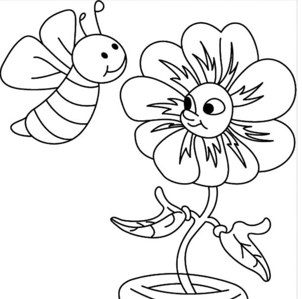 Flower & Bee illustration from www.coloringsky.com